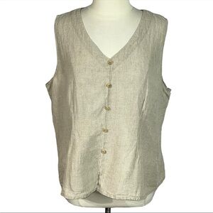 Flax Natural Linen Sleeveless Button-Down Top/Vest. Size Large